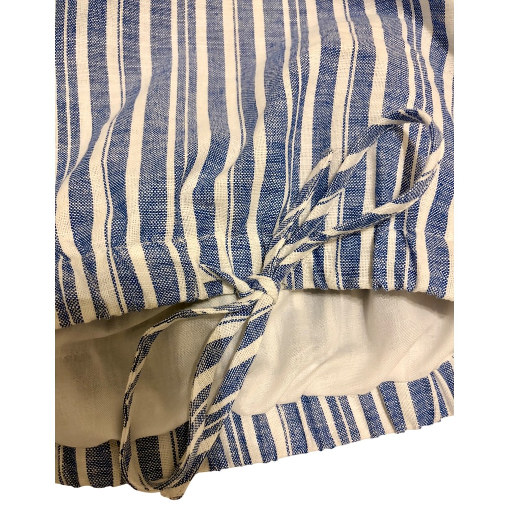 Blue & White Striped Cotton Linen Tie Front Crop Top Size Small Coastal - Picture 4 of 8